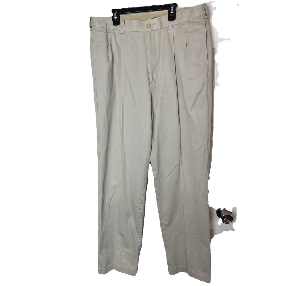 Savane Pants Men's 35x32.5 Tailored 2 U Comfort Waist Chino Khaki Cotton Pleated